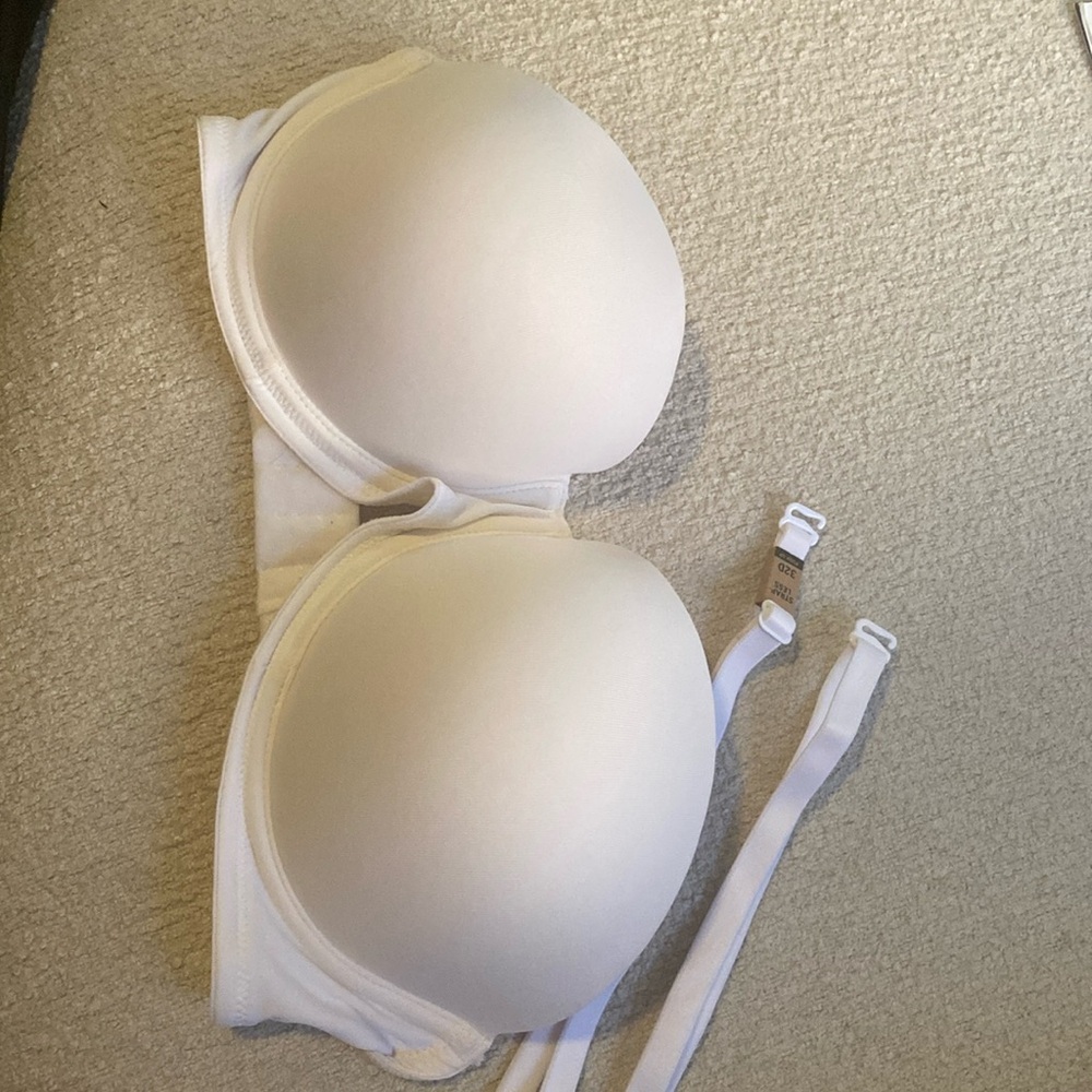 White strapless Victoria’s Secret bra
